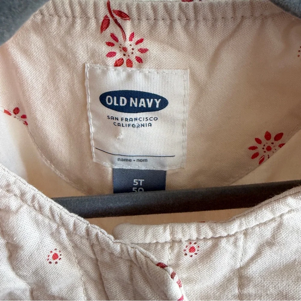 Old Navy Girls Floral Quilted Jacket - Cream with Pink Floral Print